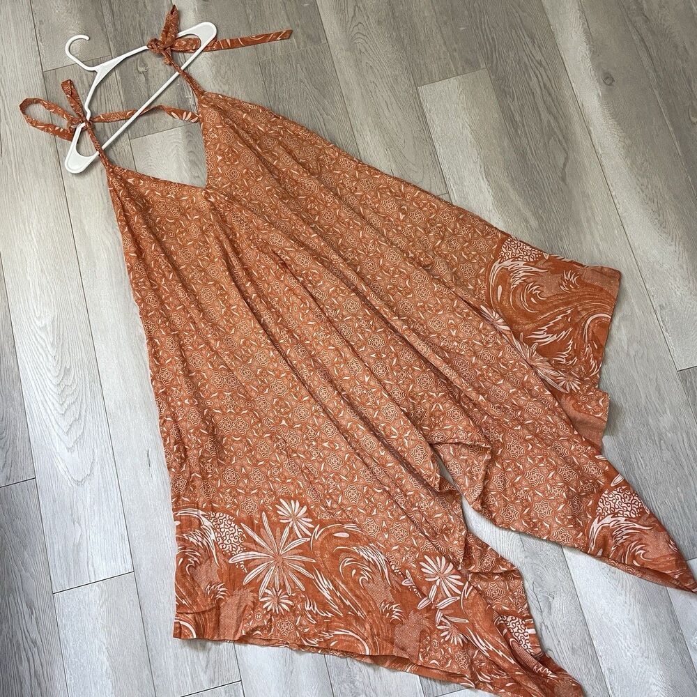 Free People Jumpsuit printed tie strap sleeveless harem womens Orange (medium)